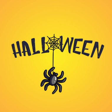 Cadılar Bayramı karikatür vektör çizim örümcek sarı arka plan üzerinde net ile. Tatil dekorasyon için renkli vektör çizim. Ürkütücü karakteri