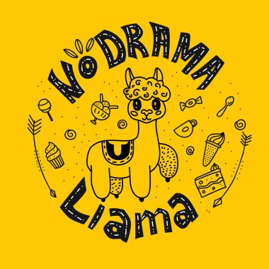 tatlı ile daire kompozisyon yazı Lama doodles. yok drama Lama ilham alıntı