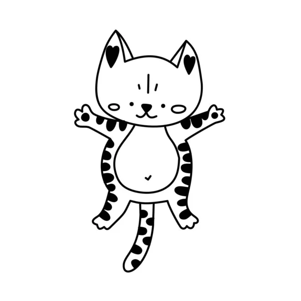 Karakter Doodle Kitten Ikon Baris Hewan Halaman Buku Mewarnai Dewasa - Stok Vektor