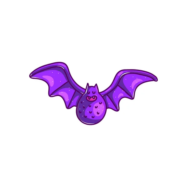 Vector Murciélago Dibujos Animados Con Alas Abiertas Color Púrpura Aislado — Vector de stock