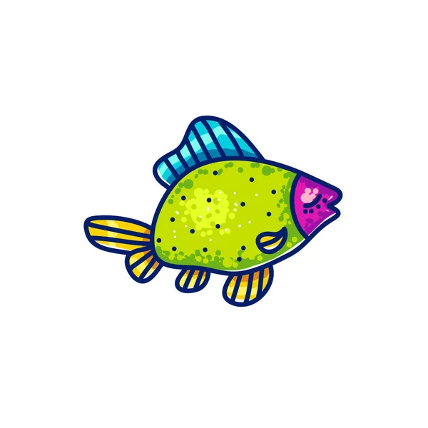 Multicolored Vector Marine Beautiful Cartoon Fish Swimming White Background — Stock Vector