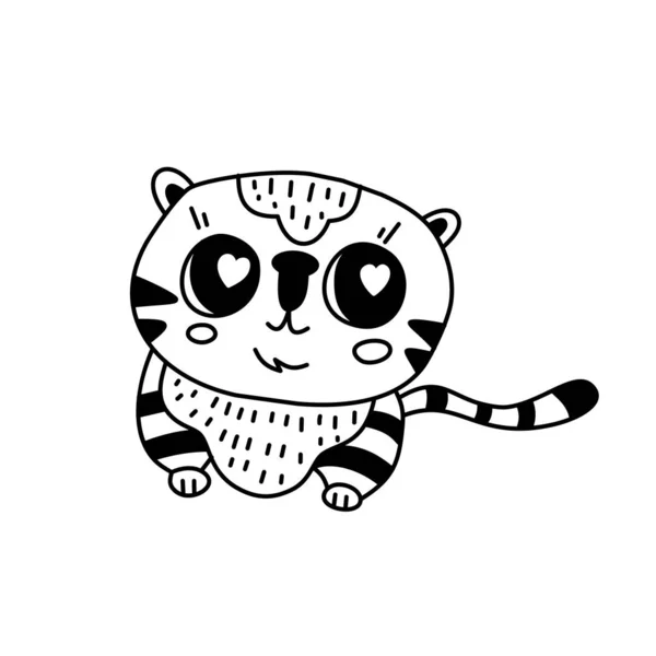 Doodle Tiger Charakter Liniensymbol Des Tieres Erwachsene Malbuchseite Kleine Niedliche — Stockvektor
