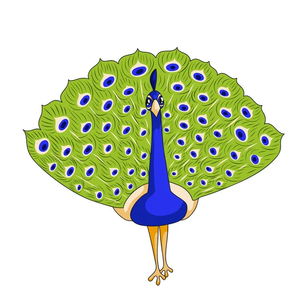 Icona Dell Uccello Pavone Illustrazione Vettoriale Del Fumetto Con Ictus — Vettoriale Stock