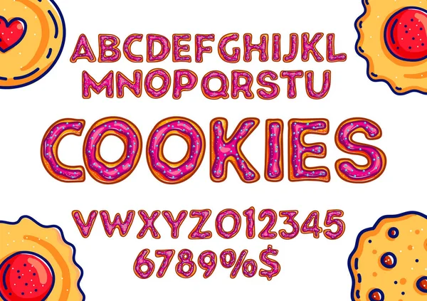 圣诞饼干字母表 饼干与釉和五彩纸屑 甜蜜的甜甜圈面包店字体 在白色背景查出的向量动画片字母 手绘彩色插图 — 图库矢量图片