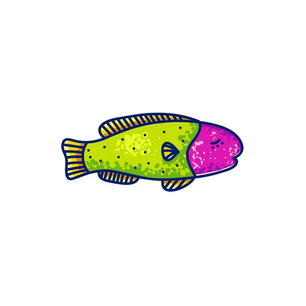 Multicolored Vector Marine Beautiful Cartoon Fish Swimming White Background — Stock Vector