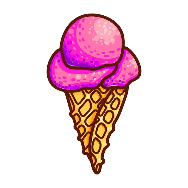 아이스크림 손으로 일러스트 벨기에 Waffer 아트에 아이스크림 공입니다 분홍색 아이스크림 — 스톡 벡터