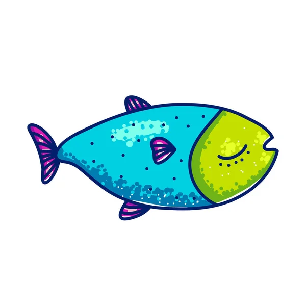 Multicolored Vector Marine Beautiful Cartoon Fish Swimming White Background — Stock Vector