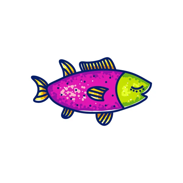 Multicolored Vector Marine Beautiful Cartoon Fish Swimming White Background — Stock Vector