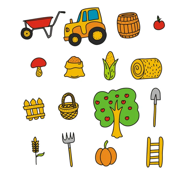 Harvesting Icons Set Harvest Cartoon Concept Design Farm Equipment Agriculture — Stock Vector