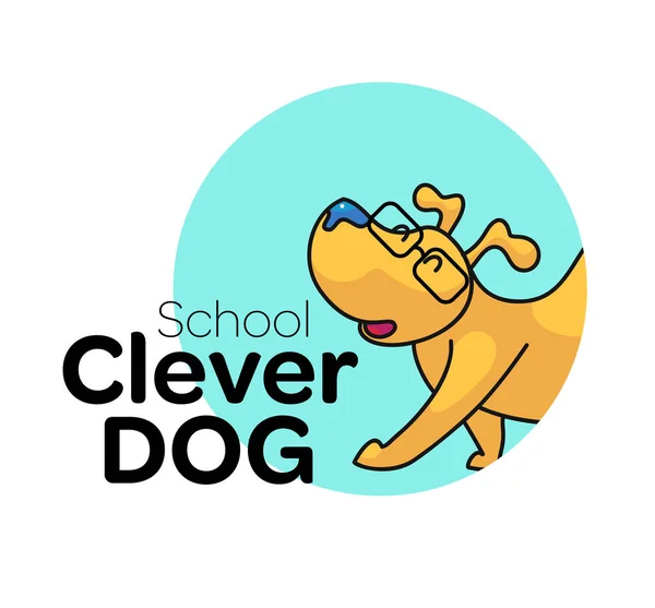 Logo Sekolah Anjing Desain Dengan Lucu Kartun Anjing Dengan Kontur - Stok Vektor