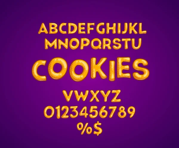 曲奇字母向量设置 姜饼字体 饼干刻字 棕色大胆大写字母 糕点字体与手绘轮廓 紫色背景查出的字母 — 图库矢量图片