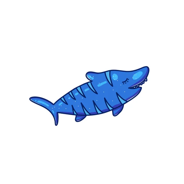 Cartoon Blue Shark Character Isolated White Background Vector Illustration — Stock Vector