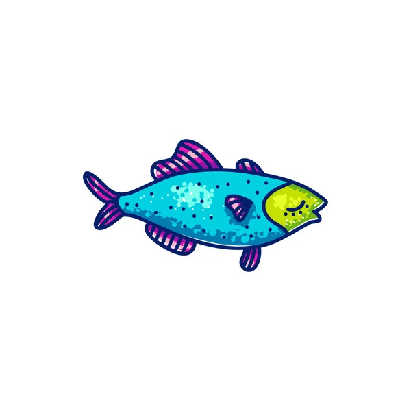 Multicolored Vector Marine Beautiful Cartoon Fish Swimming White Background — Stock Vector