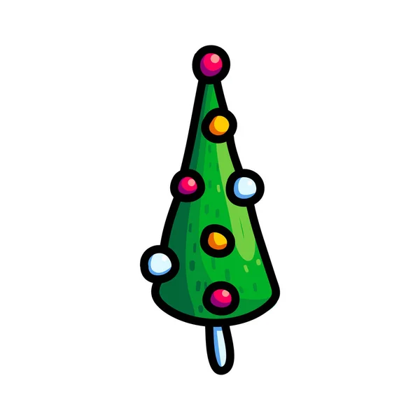 Arbre Noël Dessin Animé Coloré Isolé Sur Fond Blanc Avec — Image vectorielle