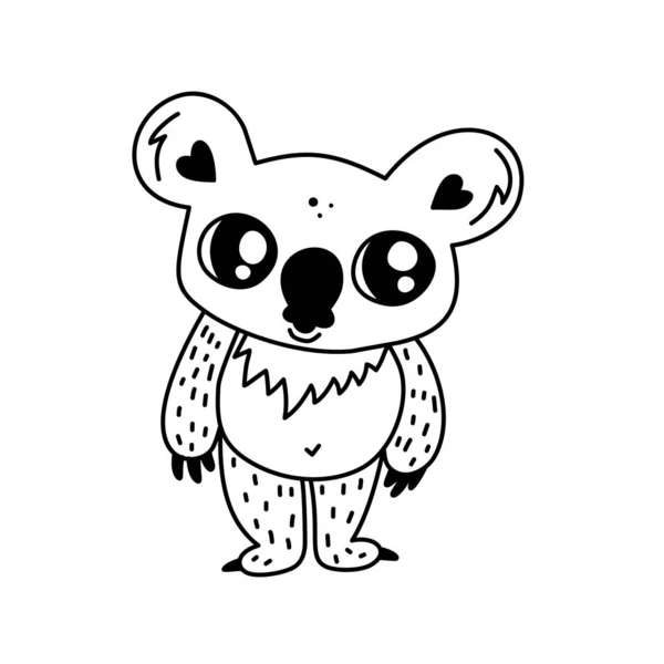 Doodle Carácter Koala Icono Línea Animal Libro Para Colorear Para — Vector de stock