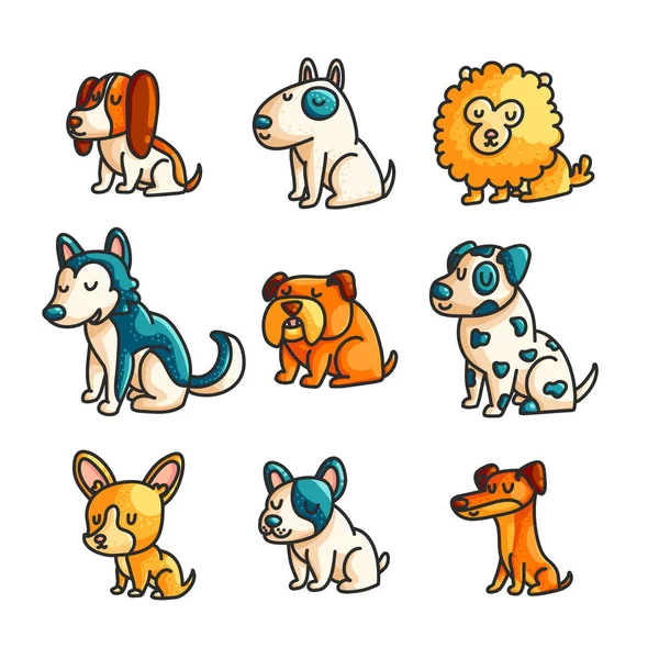 Pequeños perros de dibujos animados conjunto — Archivo Imágenes Vectoriales