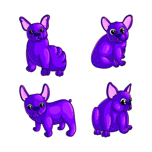 Conjunto Creativo Vector Dibujos Animados Bulldog Francés Color Púrpura Aislado — Archivo Imágenes Vectoriales