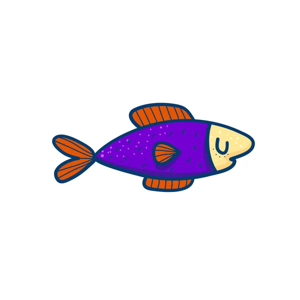 Kreative Cartoon Einfachen Fisch Design Mit Lila Und Roten Farben — Stockvektor