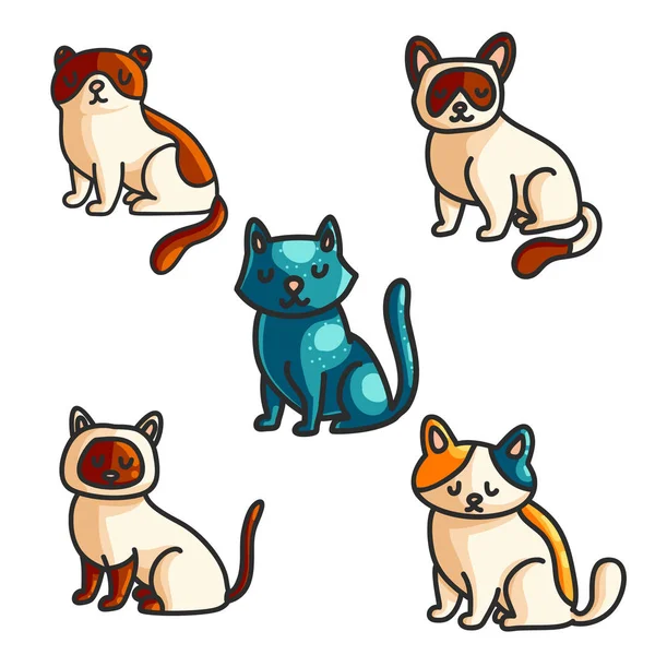 Chats Couleur Dessinée Main Illustrations Ensemble Doodle Animaux Domestiques Mignon — Image vectorielle