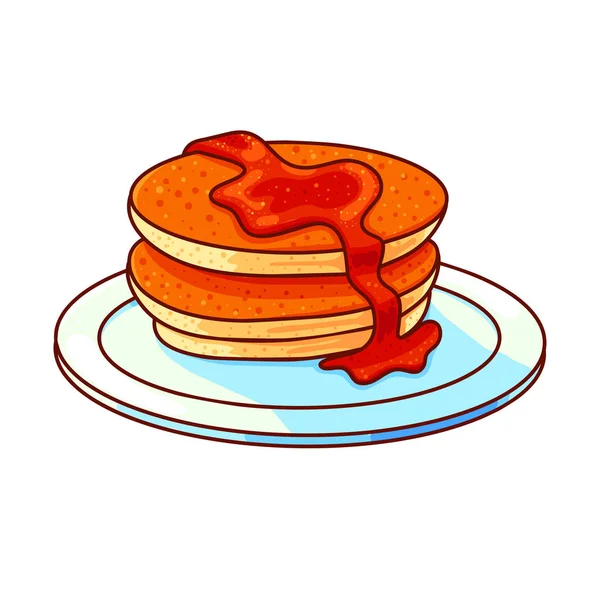 Stapel Pannenkoeken Met Stroop Kleur Hand Getrokken Vectorillustratie Cartoon Pluizig — Stockvector