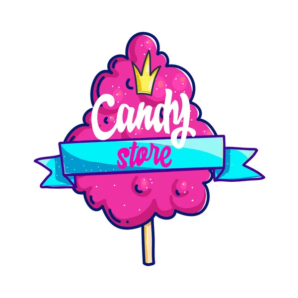 Candy Loja Mão Desenho Vetor Logotipo Design Caligrafia Lettering Algodão —  Vetores de Stock