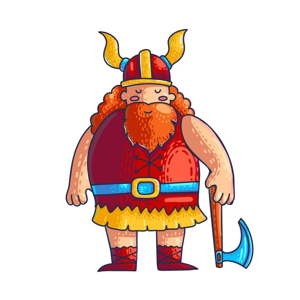 Personnage Dessin Animé Vectoriel Viking Viking Dessiné Main Avec Hache — Image vectorielle