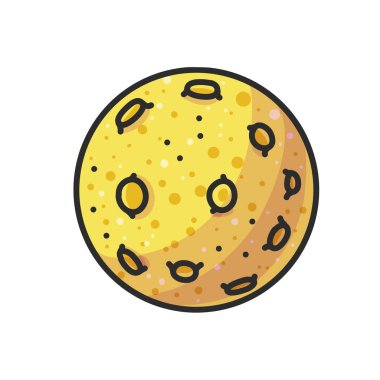  Asteroit elle çizilmiş renk illüstrasyon. Doodle astronomik olayları. Çizgi film ay. Kozmik simgesi. Astronomi çocuk izole vektör tasarım öğesi için