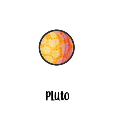 Güneş sistemi gezegen el karikatür vektör çizim çekilmiş. Karalama alanı clipart. Çizgi film Plüton gezegeni imzalı ada sahip. Gökada. Kozmik simgesi. Astronomi çocuklar izole renk tasarım öğesi için