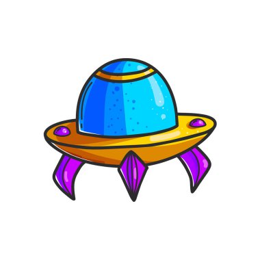 Çizgi film uçan daire çizilmiş renk şekil ver. Şirin Ufo. Uzay mekiği cliparts. Uzay gemisi doodle. Uzaylılar. Uzay aracı etiket. Kozmik yama. İzole vektör tasarım öğesi