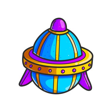 Çizgi film uçan daire çizilmiş renk şekil ver. Şirin Ufo. Uzay mekiği cliparts. Uzay gemisi doodle. Uzaylılar. Uzay aracı etiket. Kozmik yama. İzole vektör tasarım öğesi