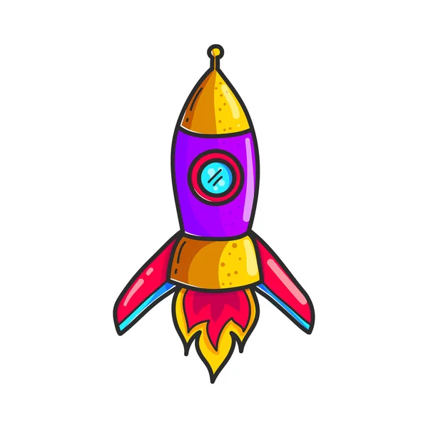 Cartoon Raketten Getekende Kleur Handje Schattig Spaceshuttle Clipart Doodle Ruimteschip — Stockvector