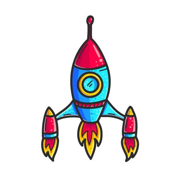 Cartoon Raketten Getekende Kleur Handje Schattig Spaceshuttle Clipart Doodle Ruimteschip — Stockvector