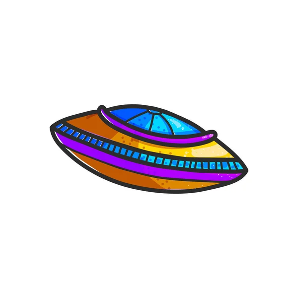 Мультфильм Летающие Тарелки Ручной Нарисованной Цветной Иллюстрации Милый Нло Космический — стоковый вектор