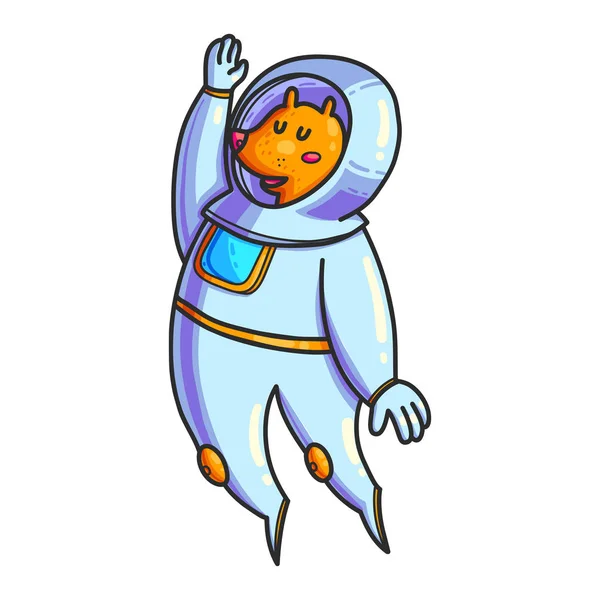 Personaje Color Dibujado Mano Astronauta Animal Doodle Mascota Espacio Bonito — Vector de stock