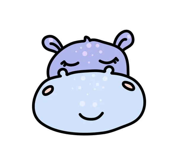 Cute hippopotamus hand drawn vector character icon — Stock Vector