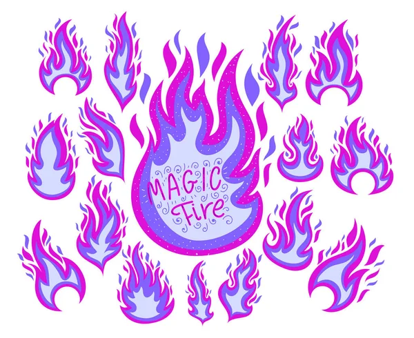 Fuego mágico llamas color vector ilustraciones conjunto — Vector de stock