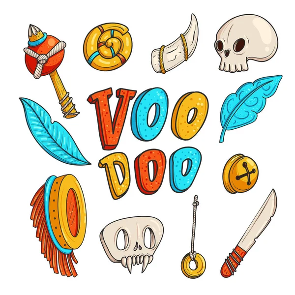 Voodoo handgezeichnete Vektor Farbabbildungen Set — Stockvektor