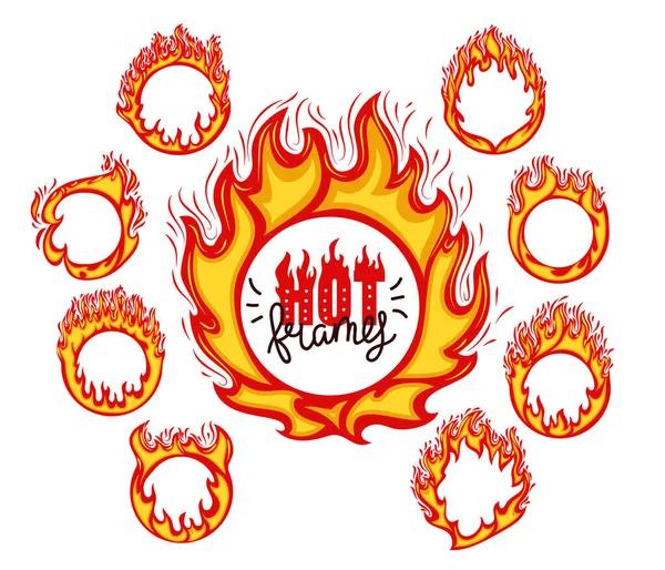 Inele de foc flăcări culoare vector ilustrații set — Vector de stoc