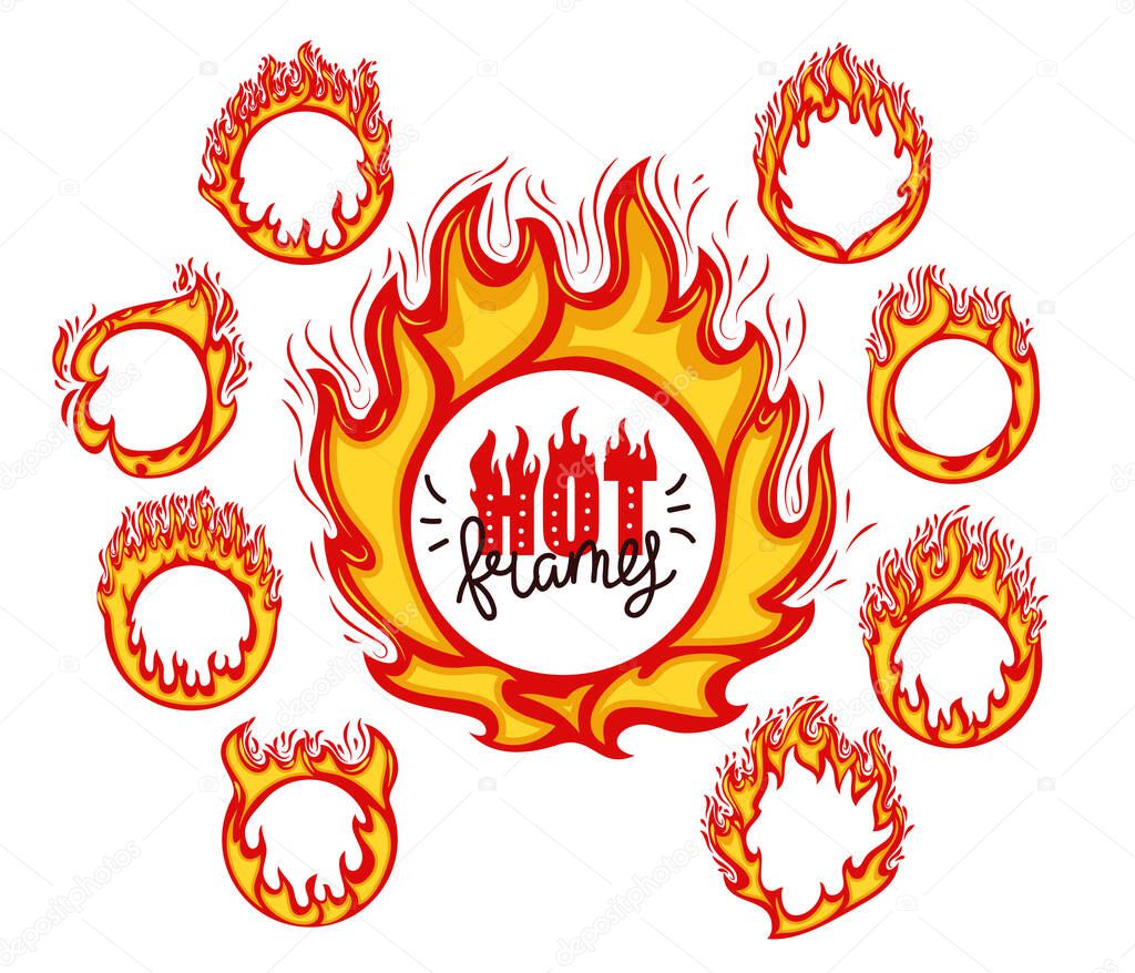 Rings of fire flames color vector illustrations set