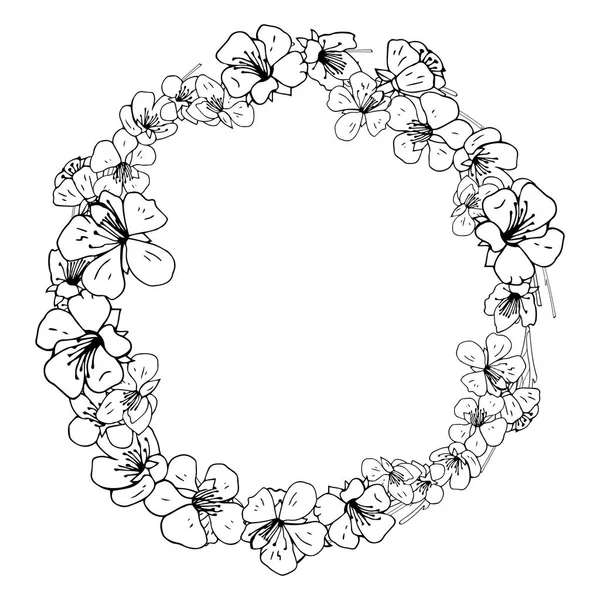 Une Couronne Fleurs Pomme Dessinée Main Noir Blanc Isolé Sur — Image vectorielle