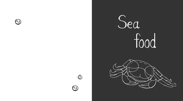 Fondo Mariscos Vectorial Sobre Fondo Blanco Negro Fondo Con Cangrejo — Vector de stock