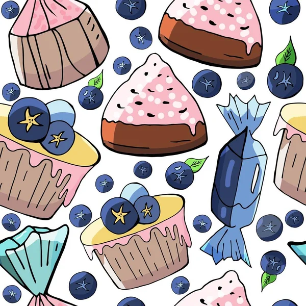 Beyaz bir arka plan üzerinde tatlılar seamless modeli