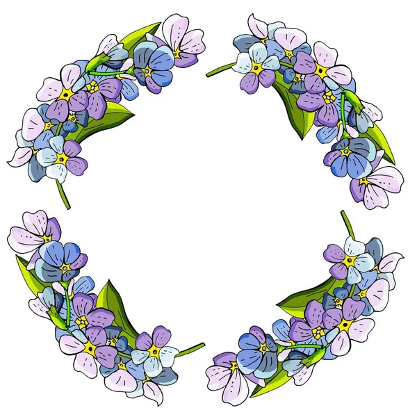 Couronne Florale Fleurs Myosote Sur Fond Blanc — Image vectorielle