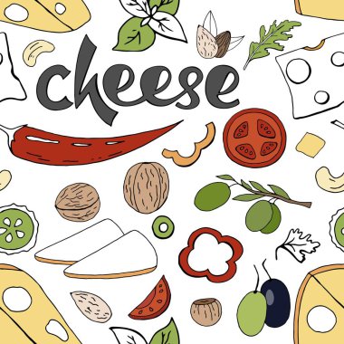 Peynir ve sebze elemanları ile sorunsuz gıda desen. Vecto