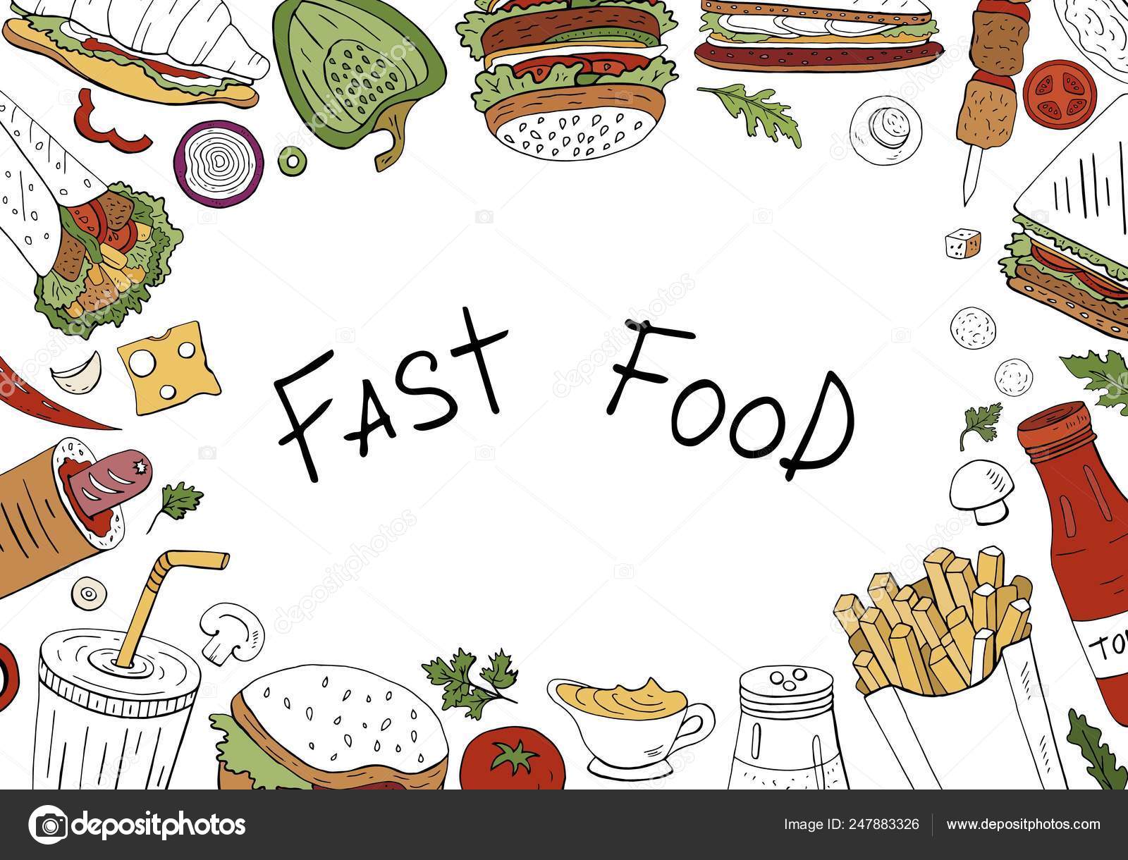 Vector fast food background, top view on white background with s Stock  Vector Image by ©just_yulianna #247883326