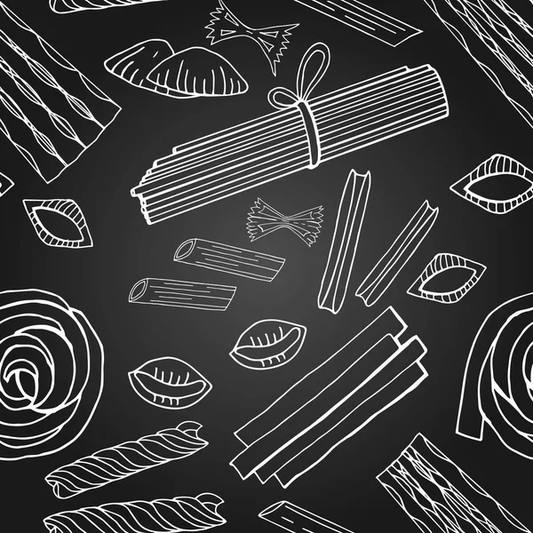 Vintage hand getekende vector Italiaanse pasta naadloze patroon op zwart — Stockvector