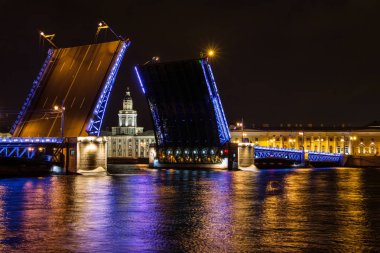 Palace Bridge, St Petersburg açılması. Kunscamera görünümünü