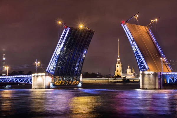 El Puente del Palacio en San Petersburgo. Vista de la Catedral de Pedro y Pablo — Foto de Stock