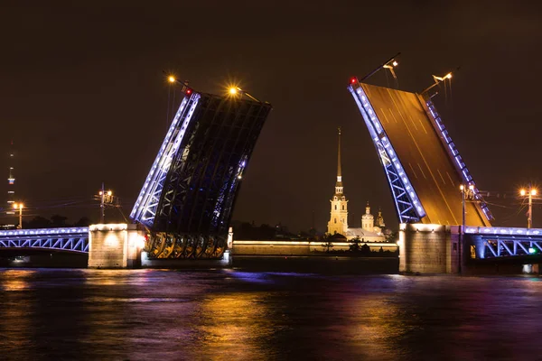 Le pont du Palais à Saint-Pétersbourg. Vue de la cathédrale Pierre et Paul — Photo