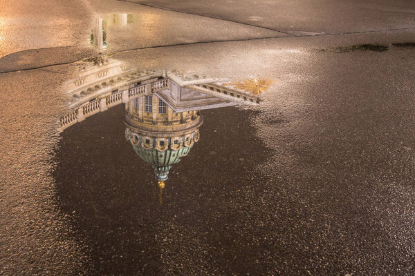 Kazan Cathedral, rainy evening in St. Petersburg. Reflection of 